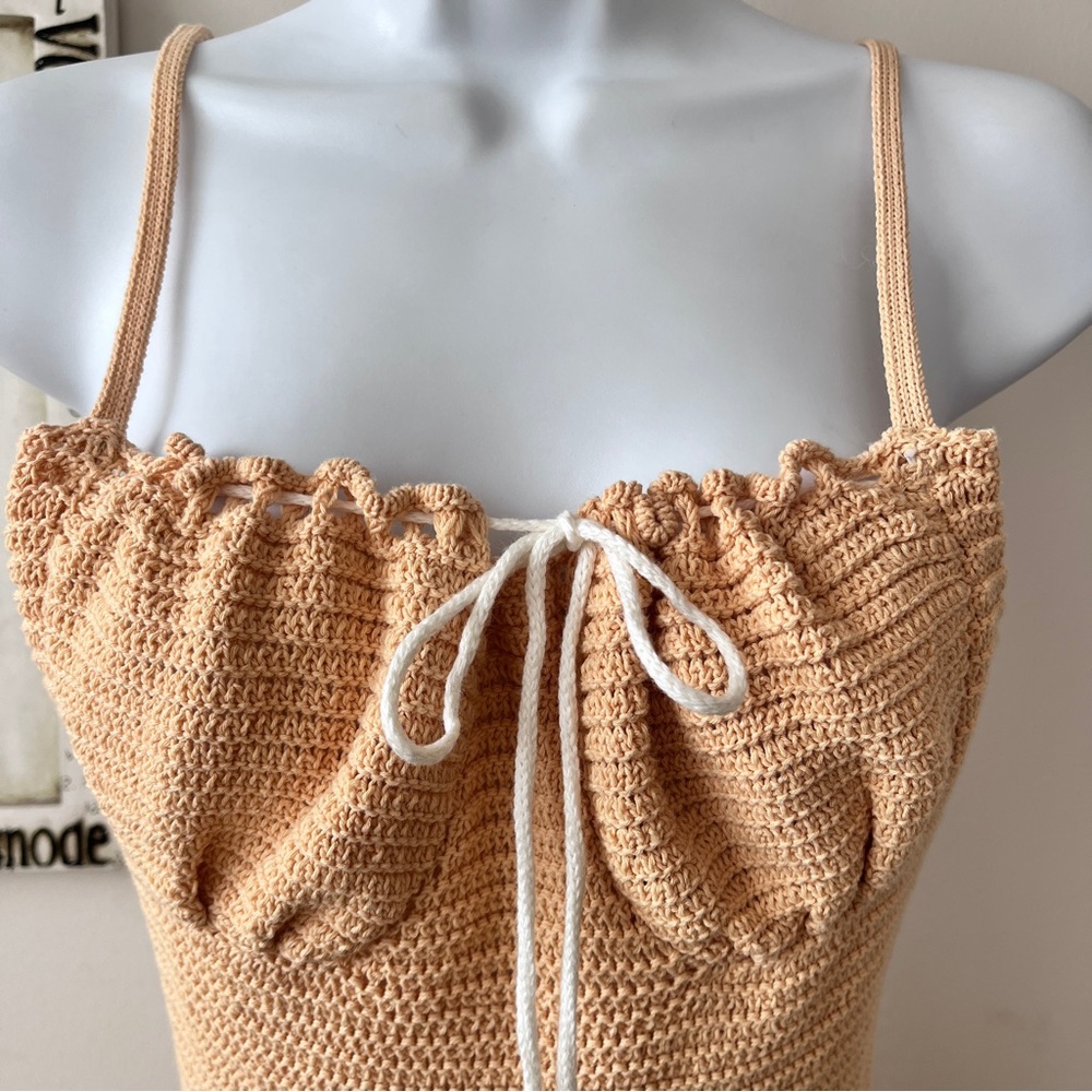 ZARA Coquette Feminine Crochet Knit Bustier Baddie Peach Midi Dress Size M - Picture 4 of 10